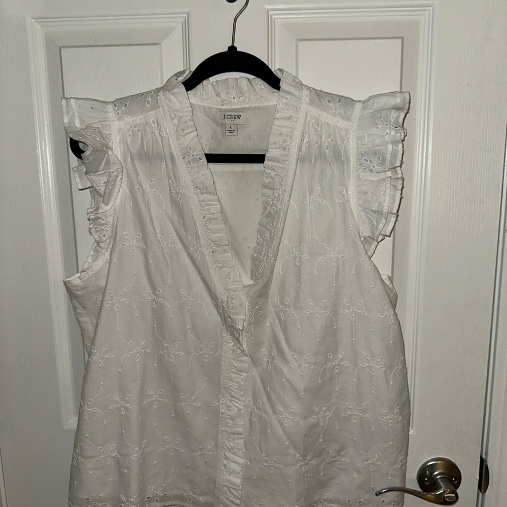 J.Crew White Eyelet Ruffle Blouse